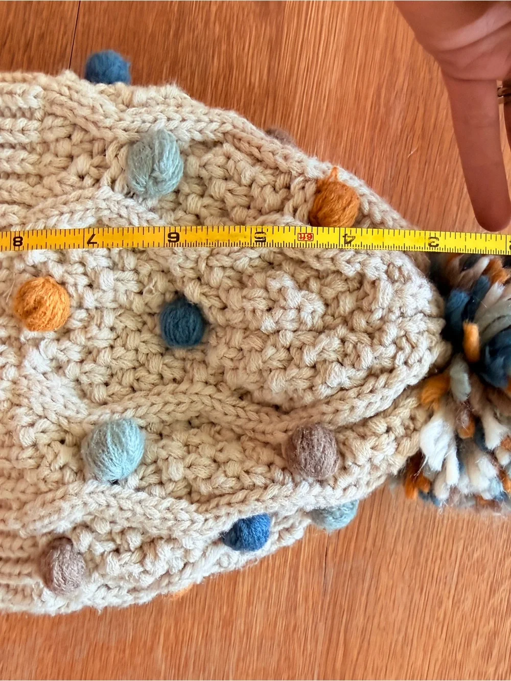 ZARA KIDS | Cream Knitted Pom Pom Beanie with Multicolor Dots